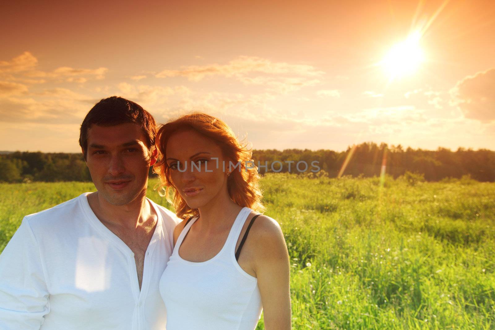 sunrise sun in woman and man hair