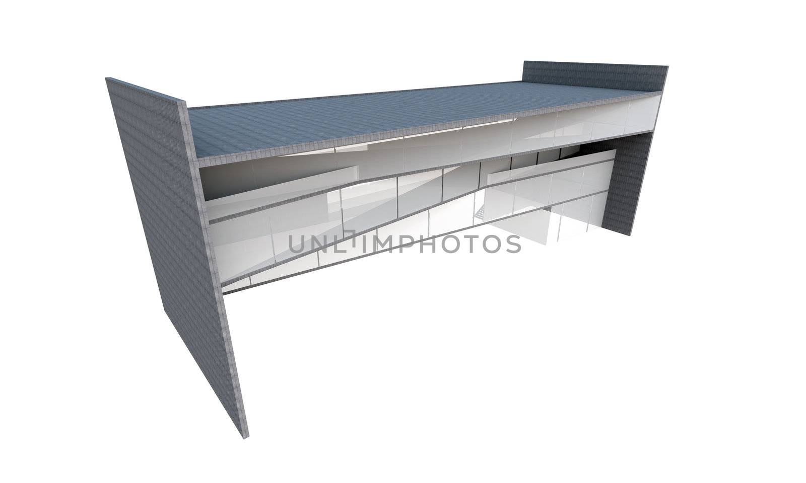 3D modern building isolated on white background.