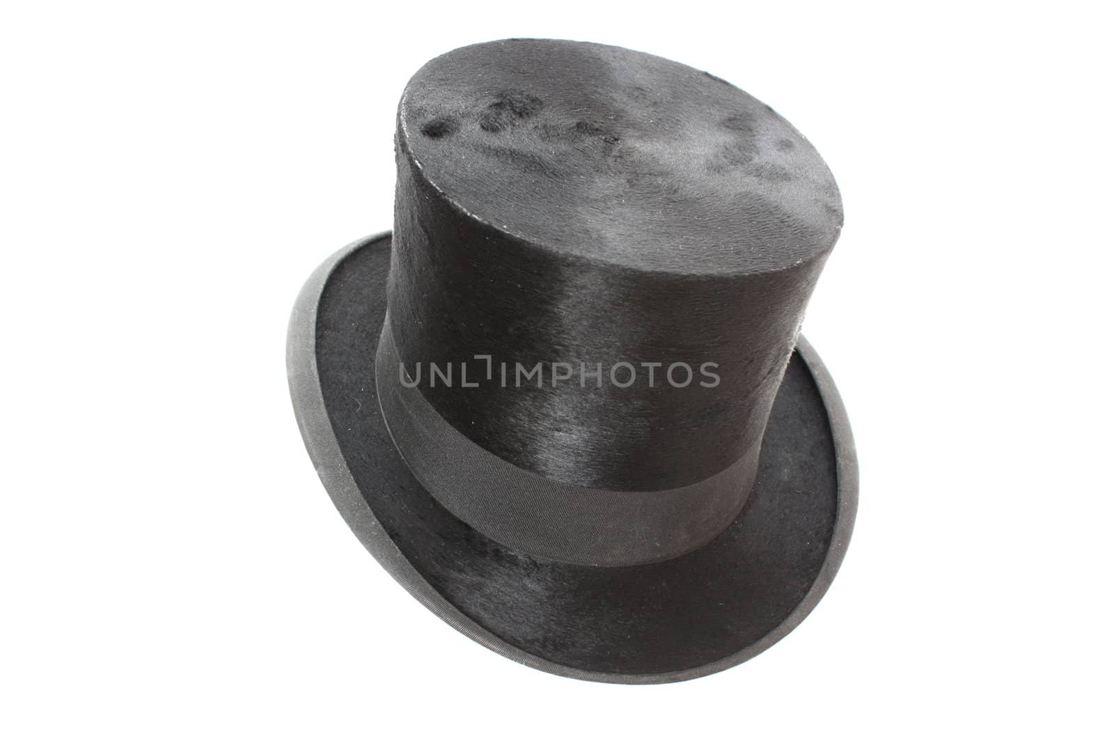 vintage cylinder black hat  isolated on white