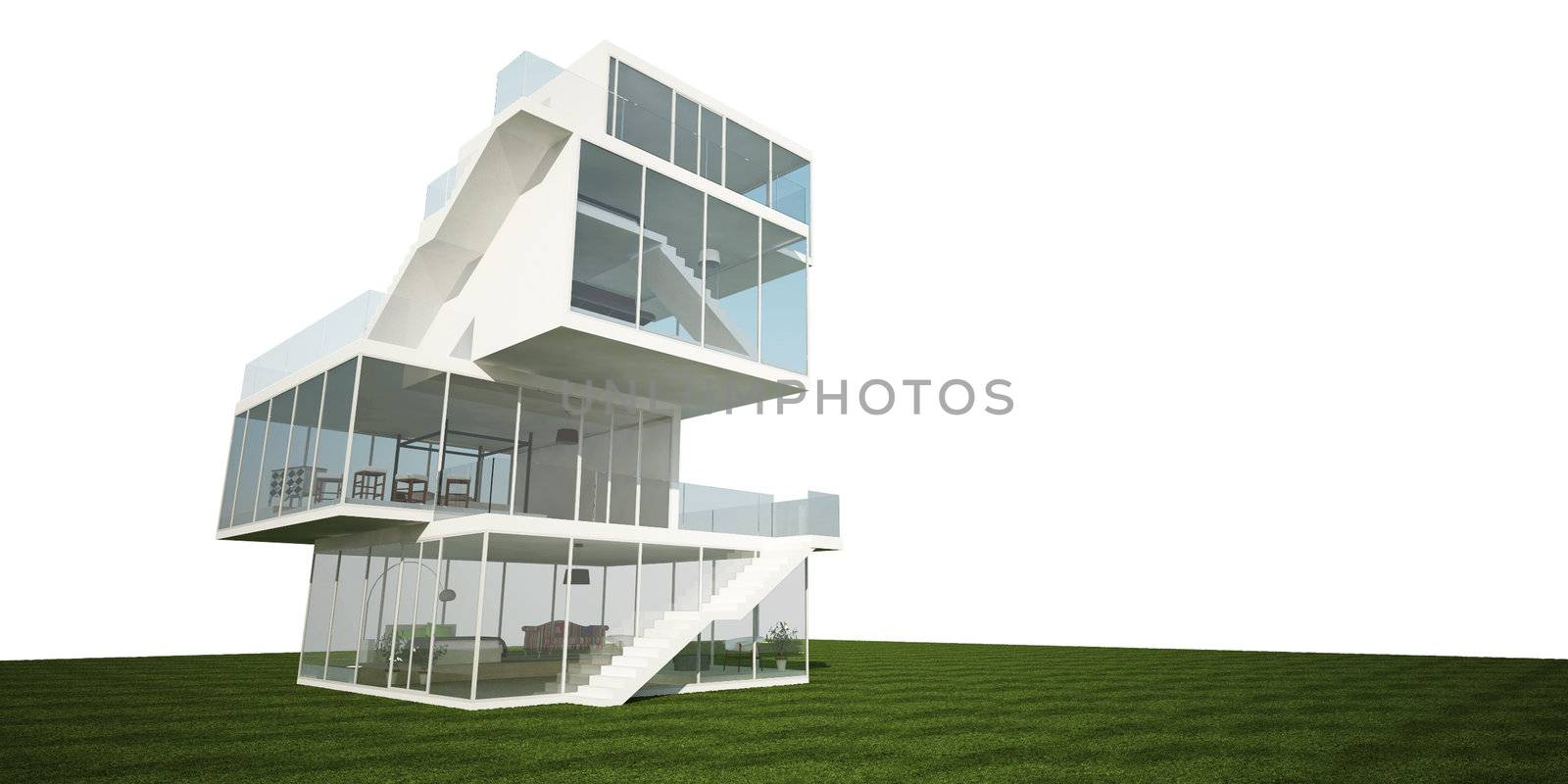 3d modern house, on white background 