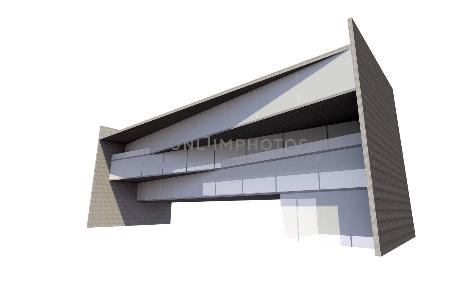 3D modern building isolated on white.