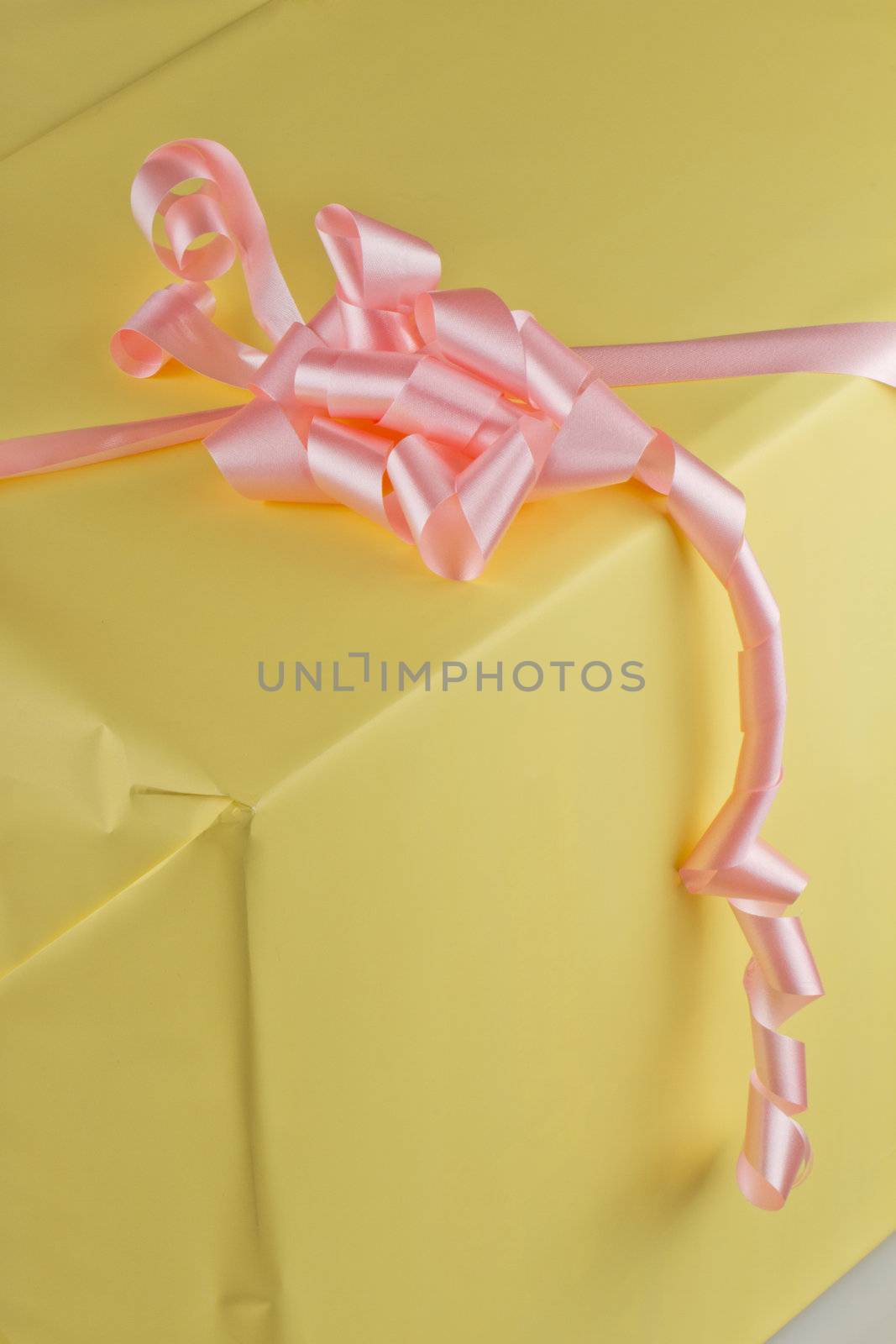 Close up of a big gift box with pink rubber
