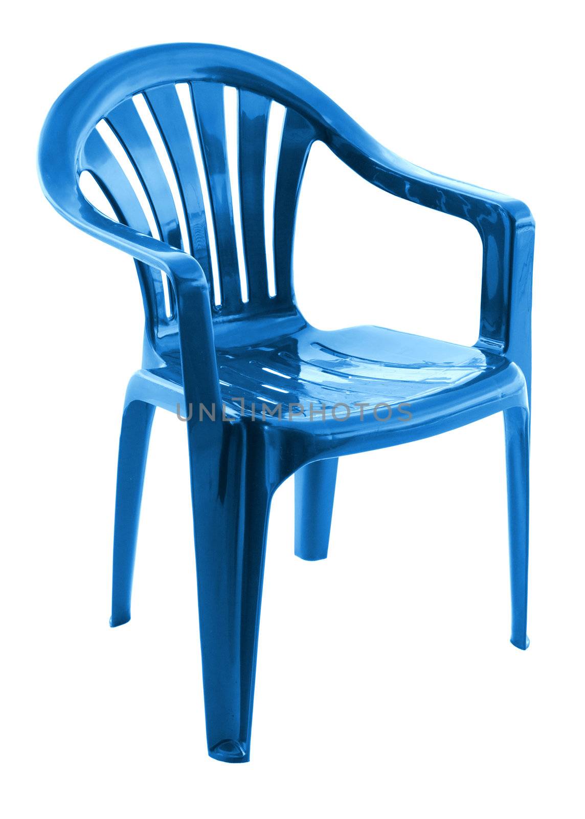 Blue plastic chair on a white background