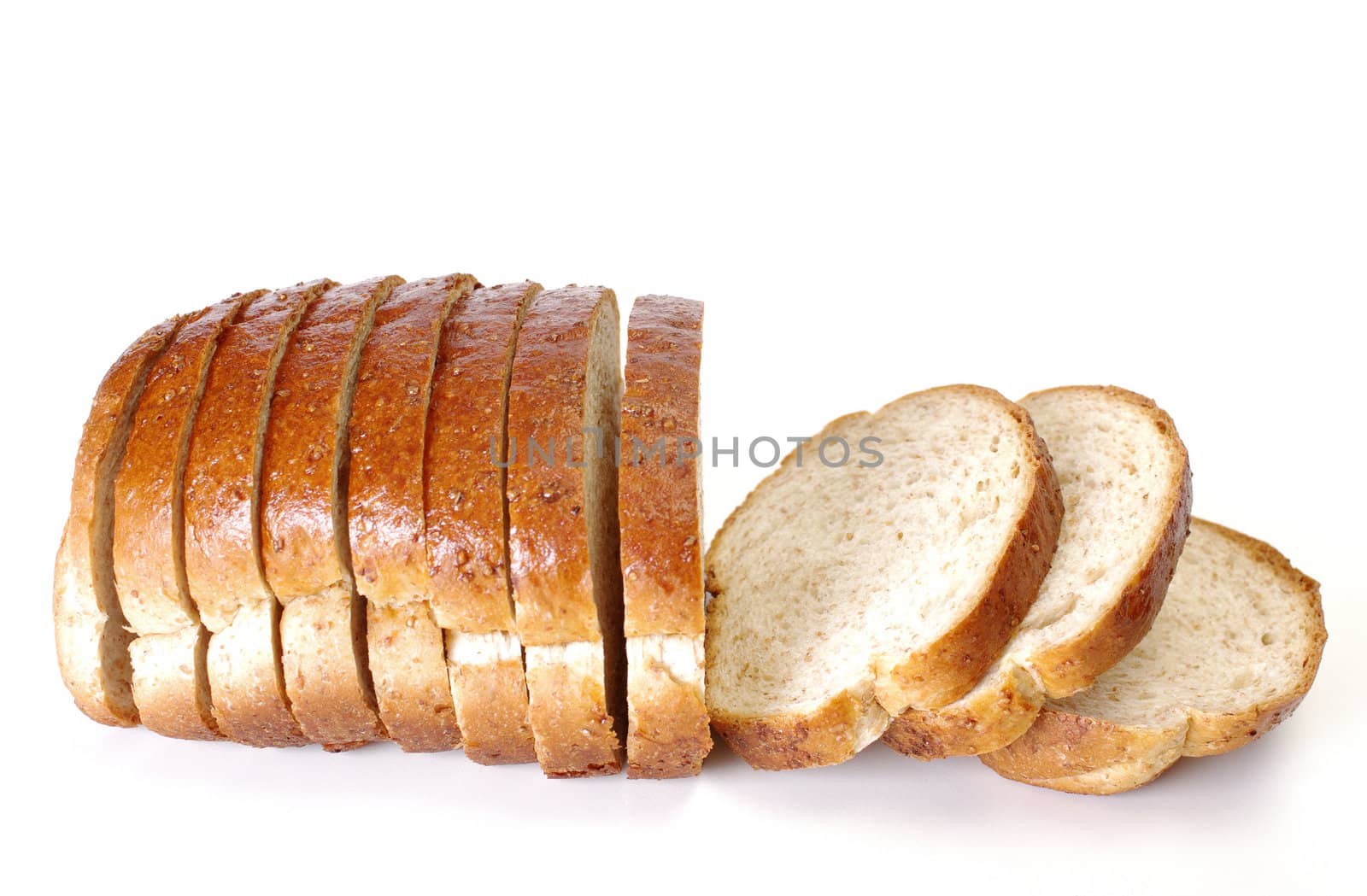 Whole wheat bread on white background