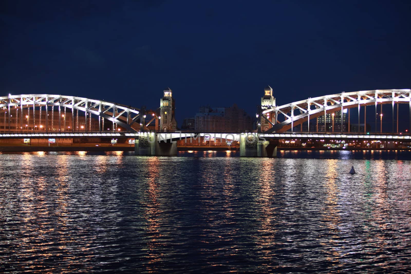 drawbridge at night, St. Petersburg   the Neva River, Peter the Great Bridge