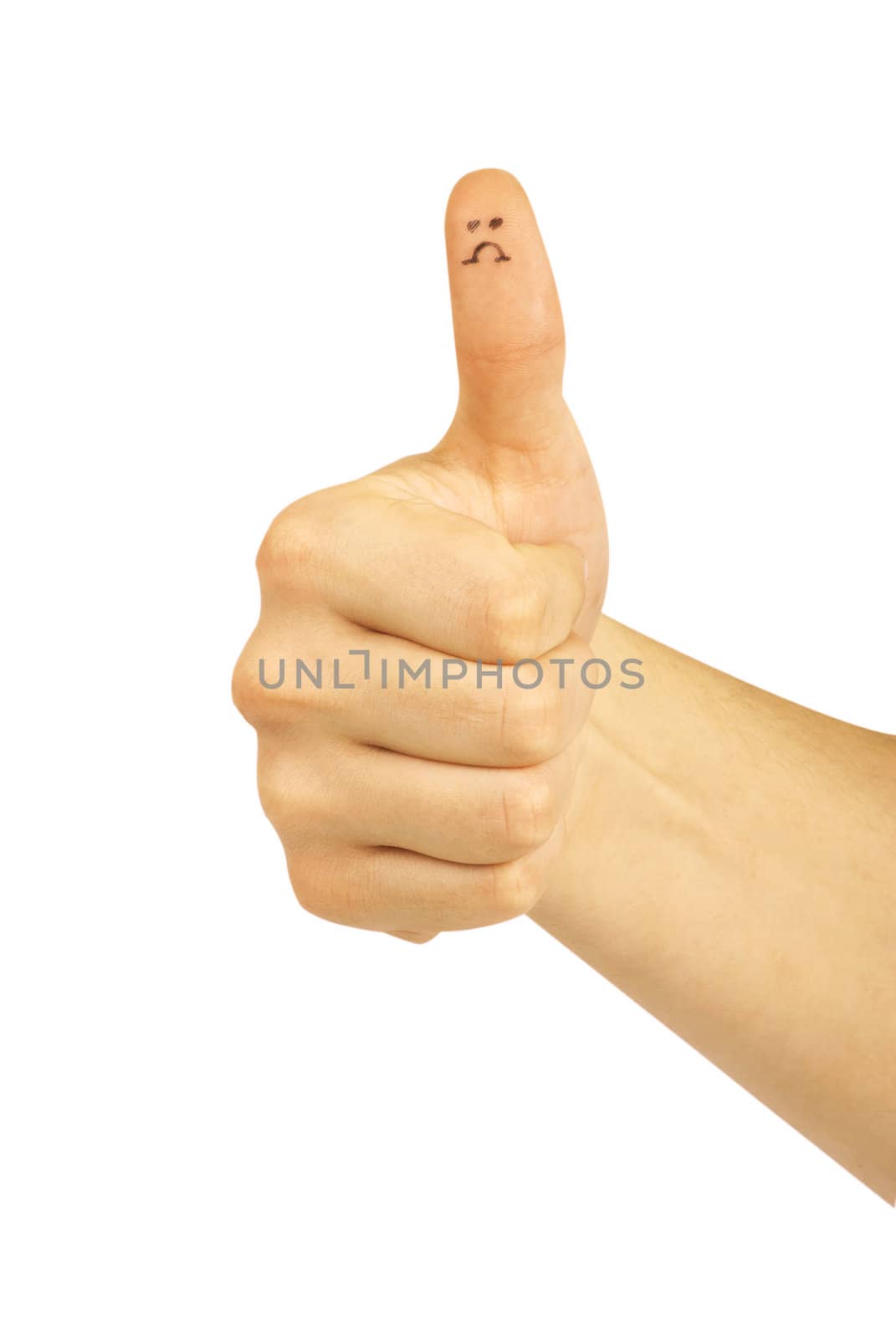 OK with smile on hand, isolated on white background