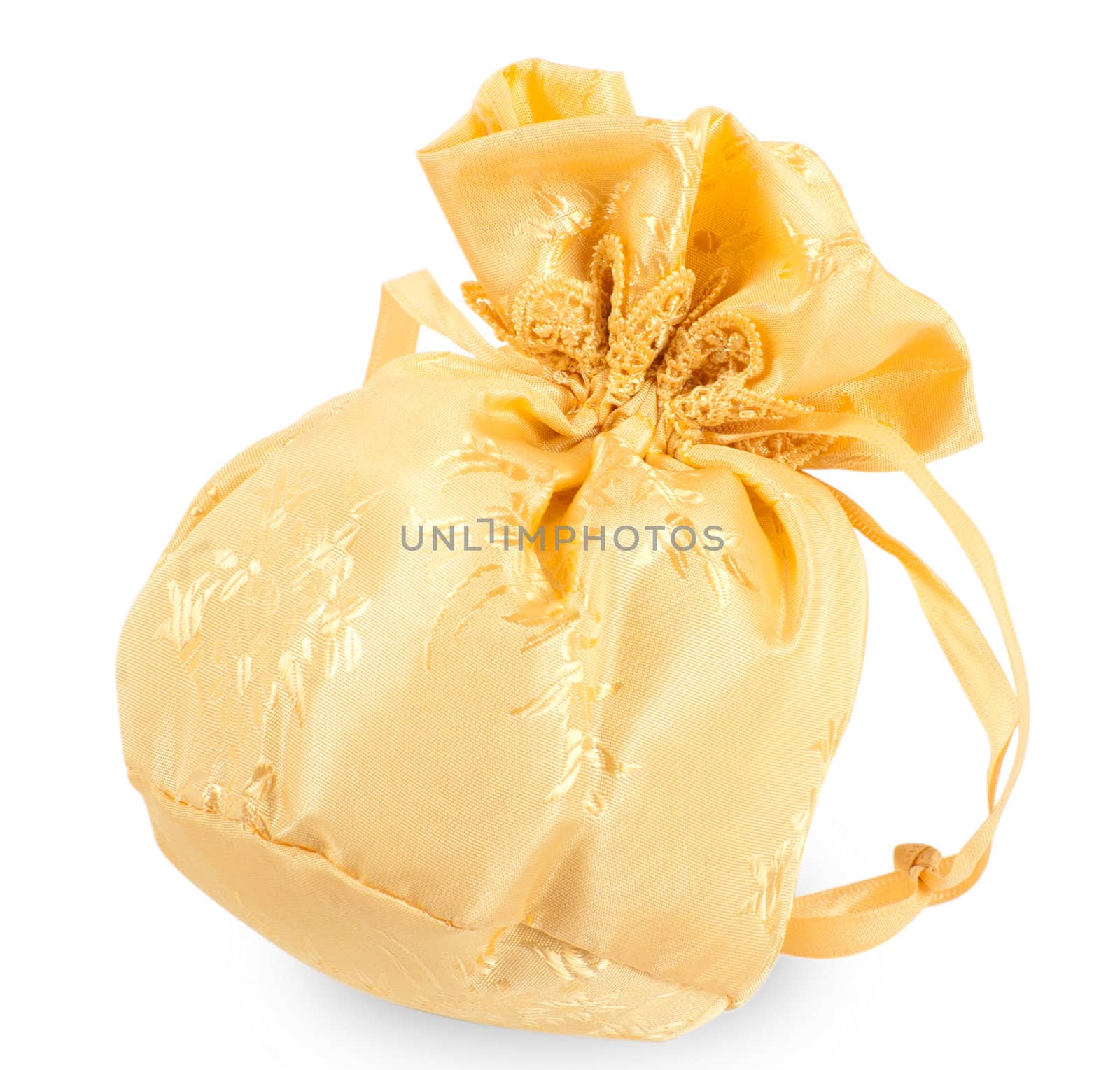 Gold christmas bag with present