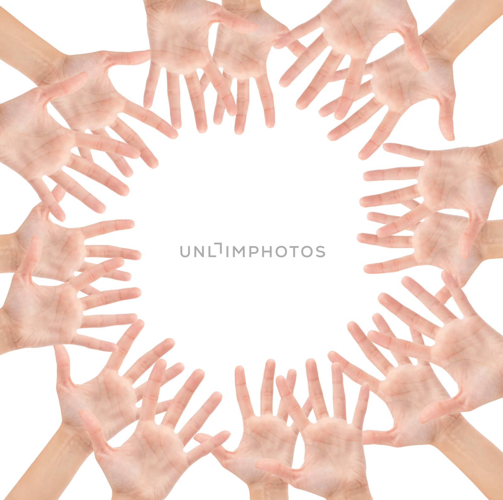 Circle made of hands isolated on white background