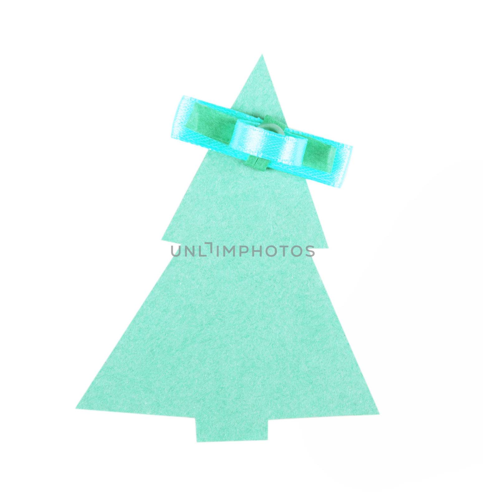 christmas tree made of old paper with a small bow and space for Your text