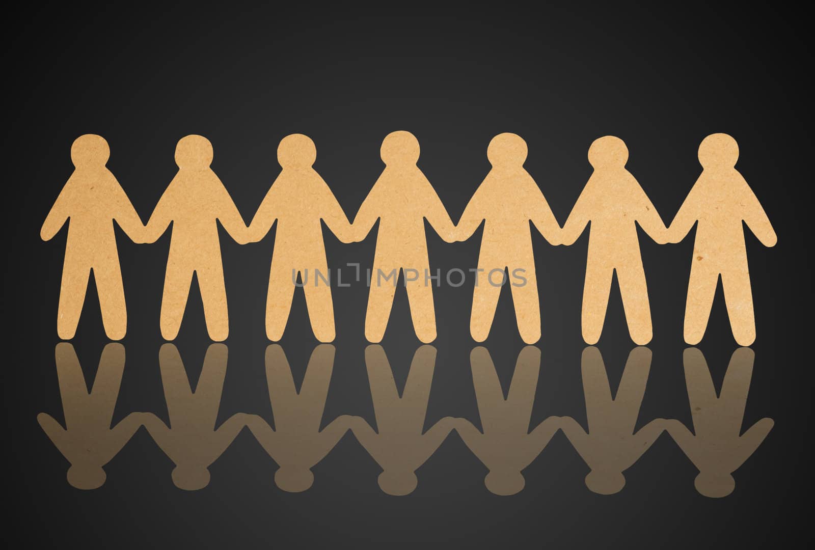 team of paper people on violet background