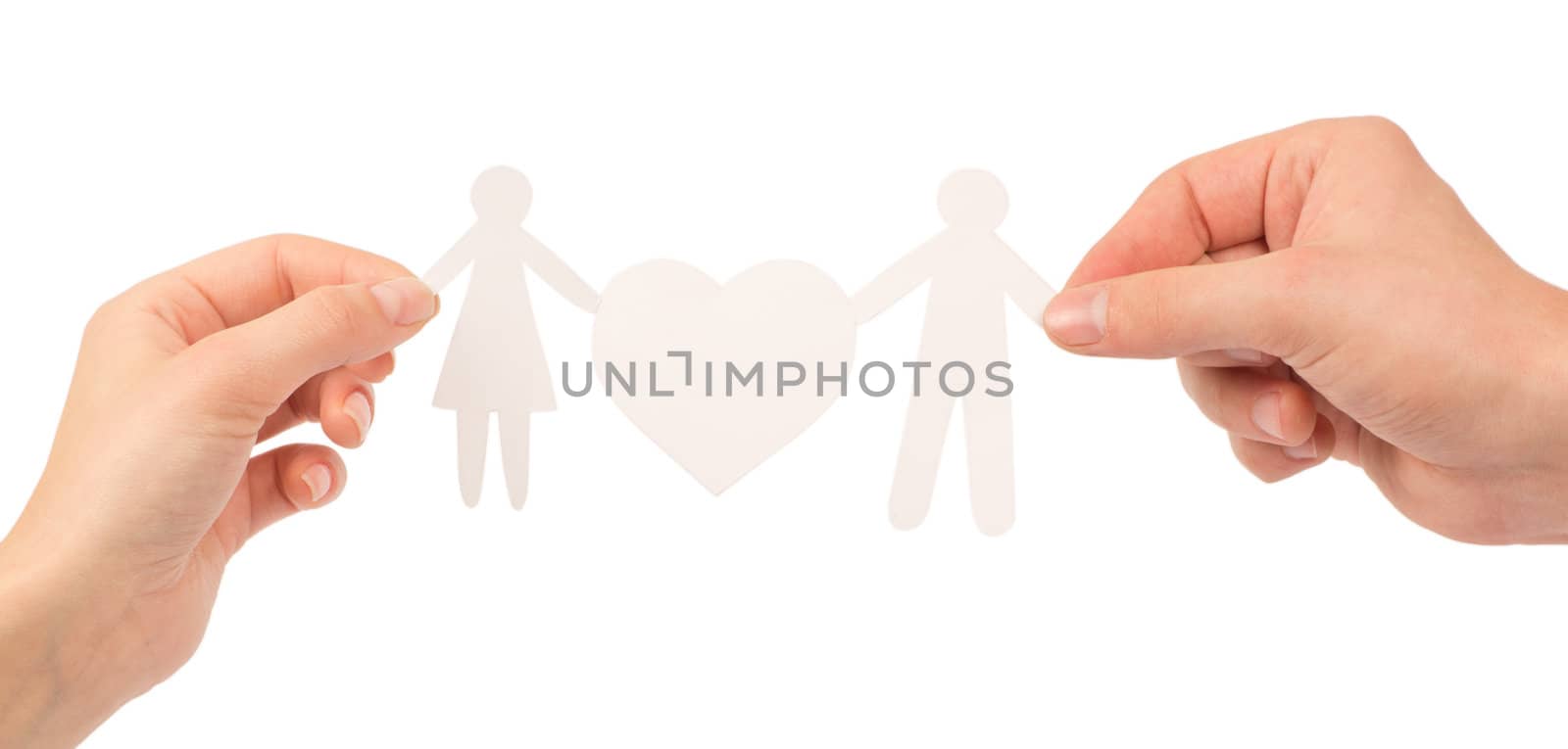 paper family in hands isolated on a white background