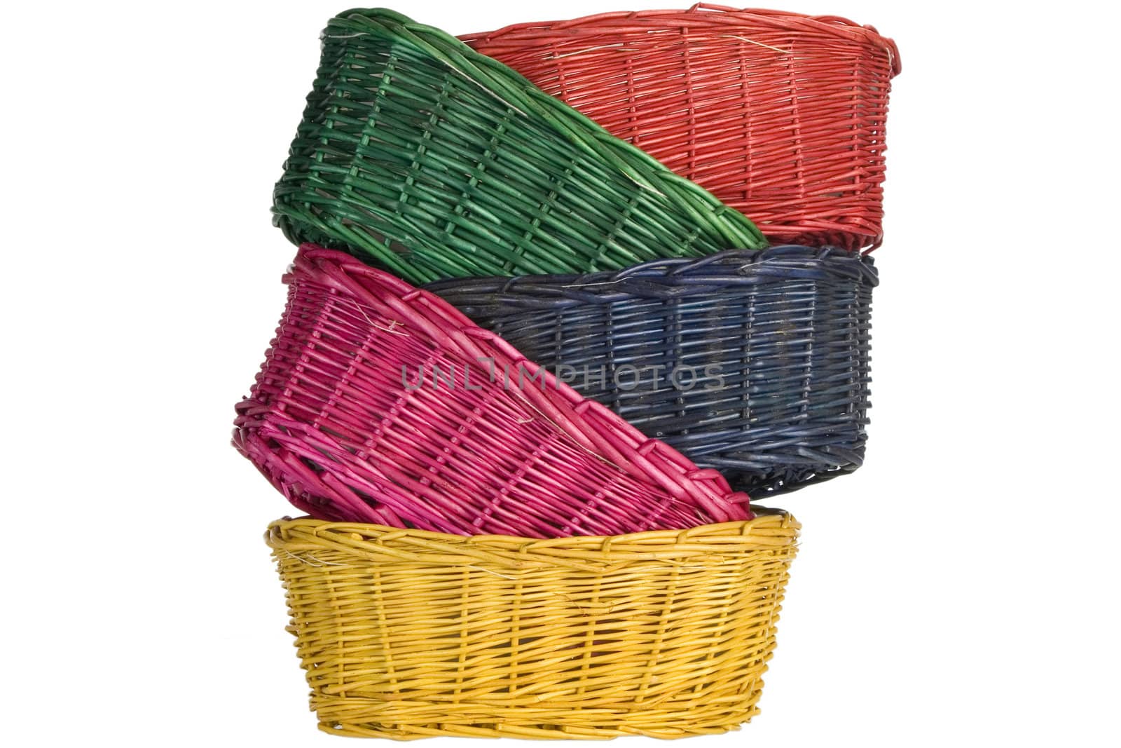 stack of isolated on white woven straw baskets