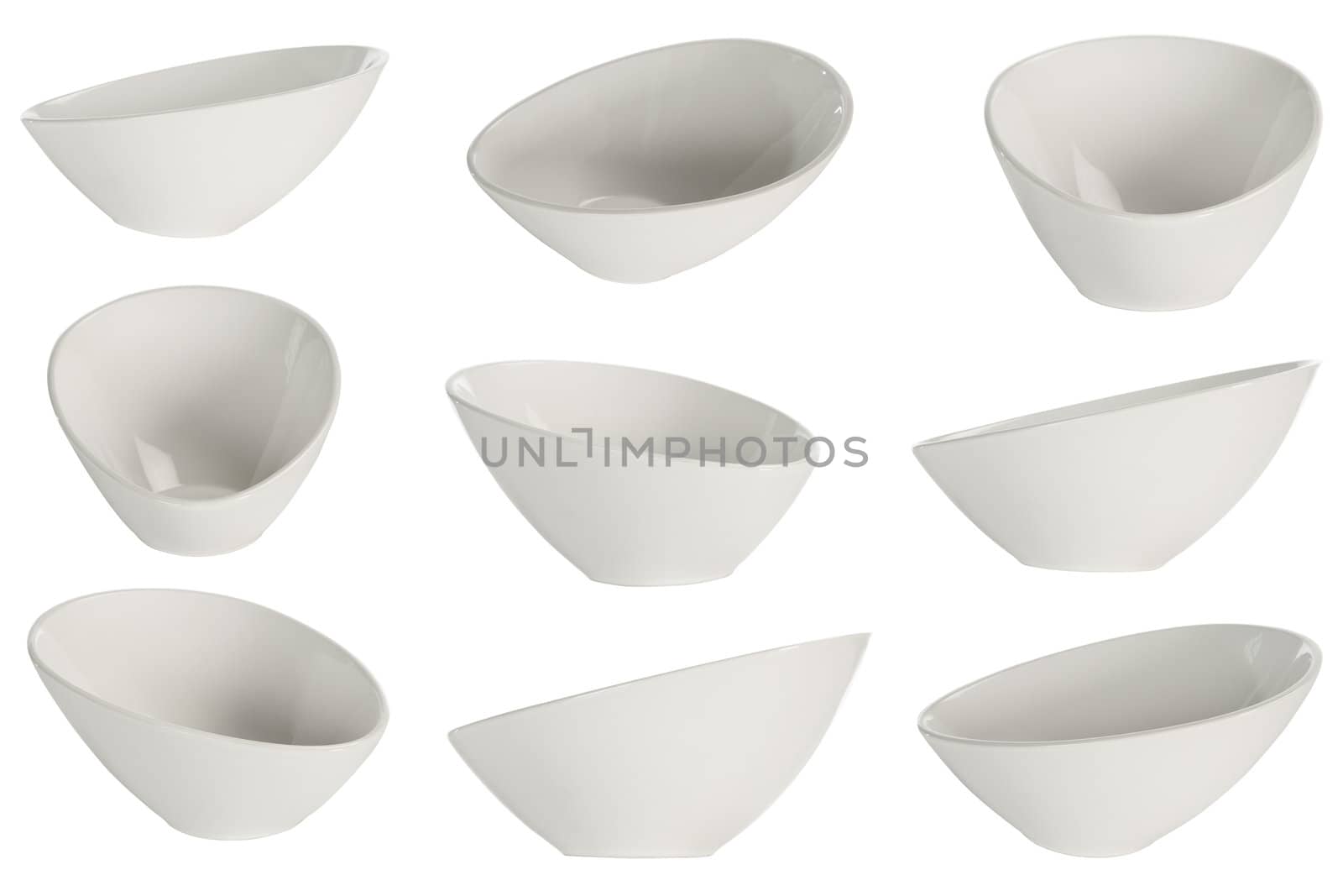 nine point of view of empty bowl on white background 