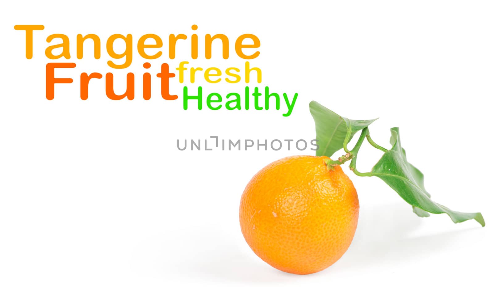 Tangerine with green leaves isolated on white