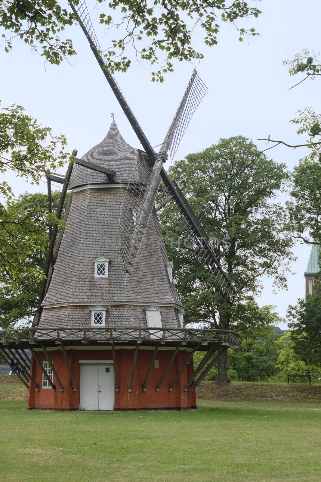 Old decorative windmill in Aalborg, Denmark