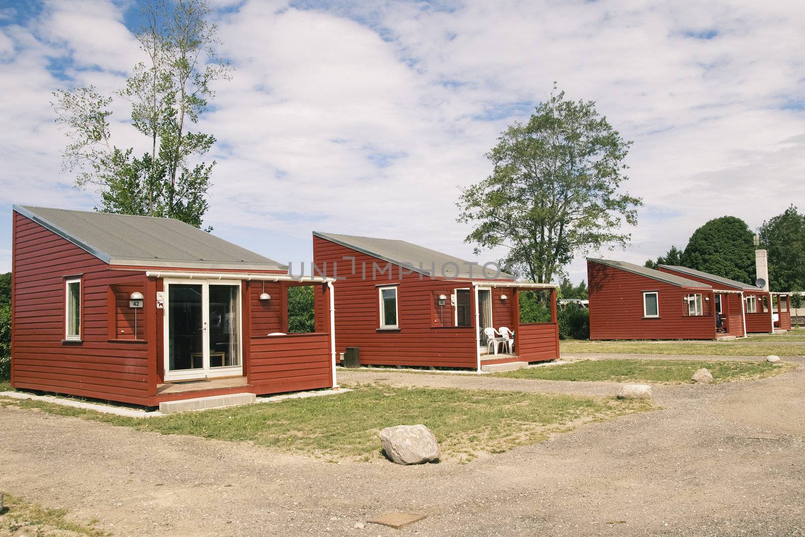 Row of red camping houses in Kopenhagen
