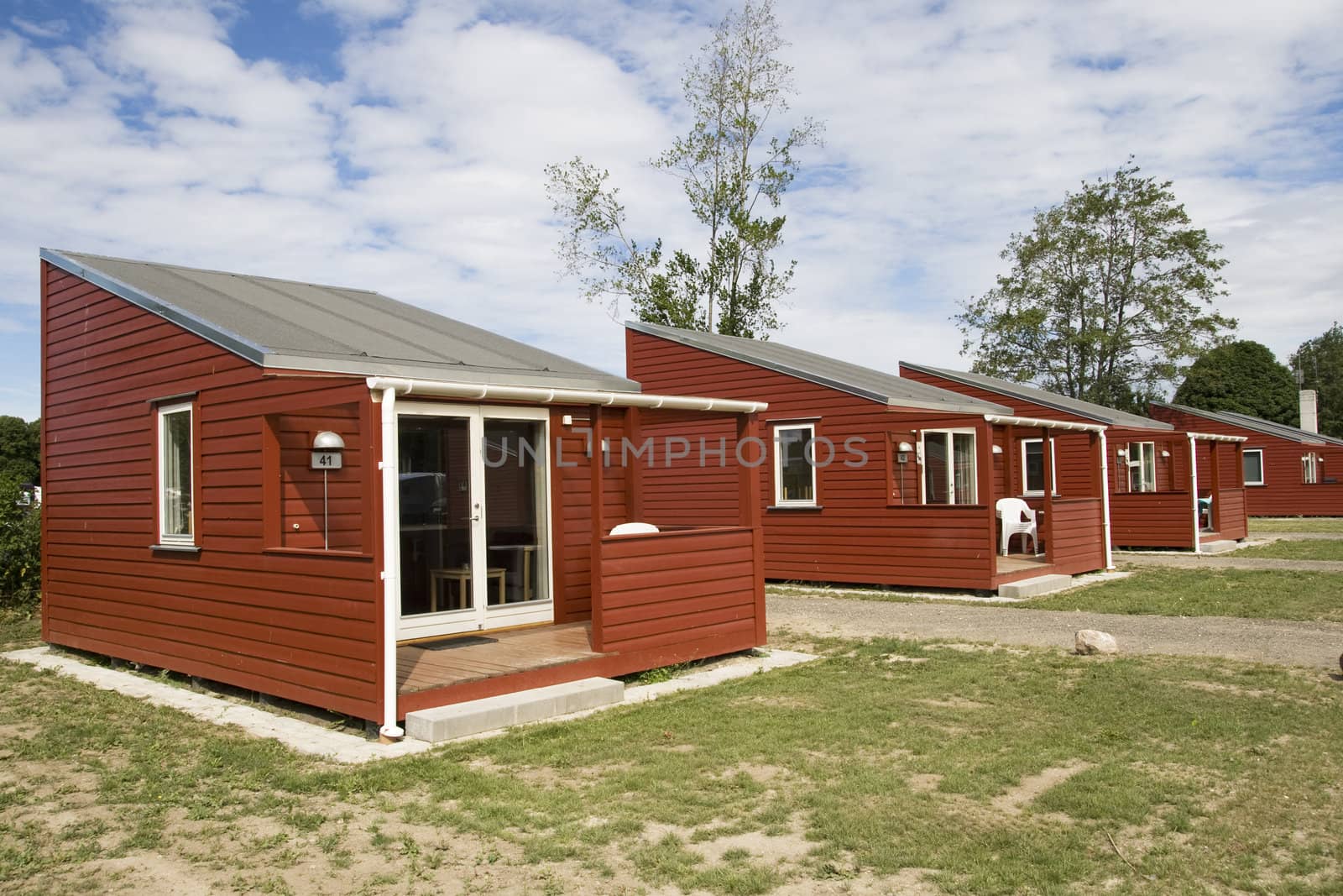 Row of red camping houses in Copenhagen