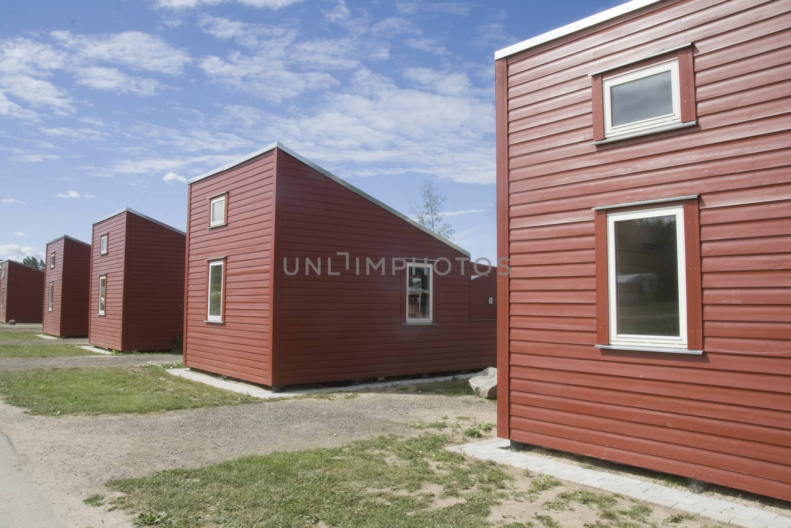 Row of red camping houses in Copenhagen