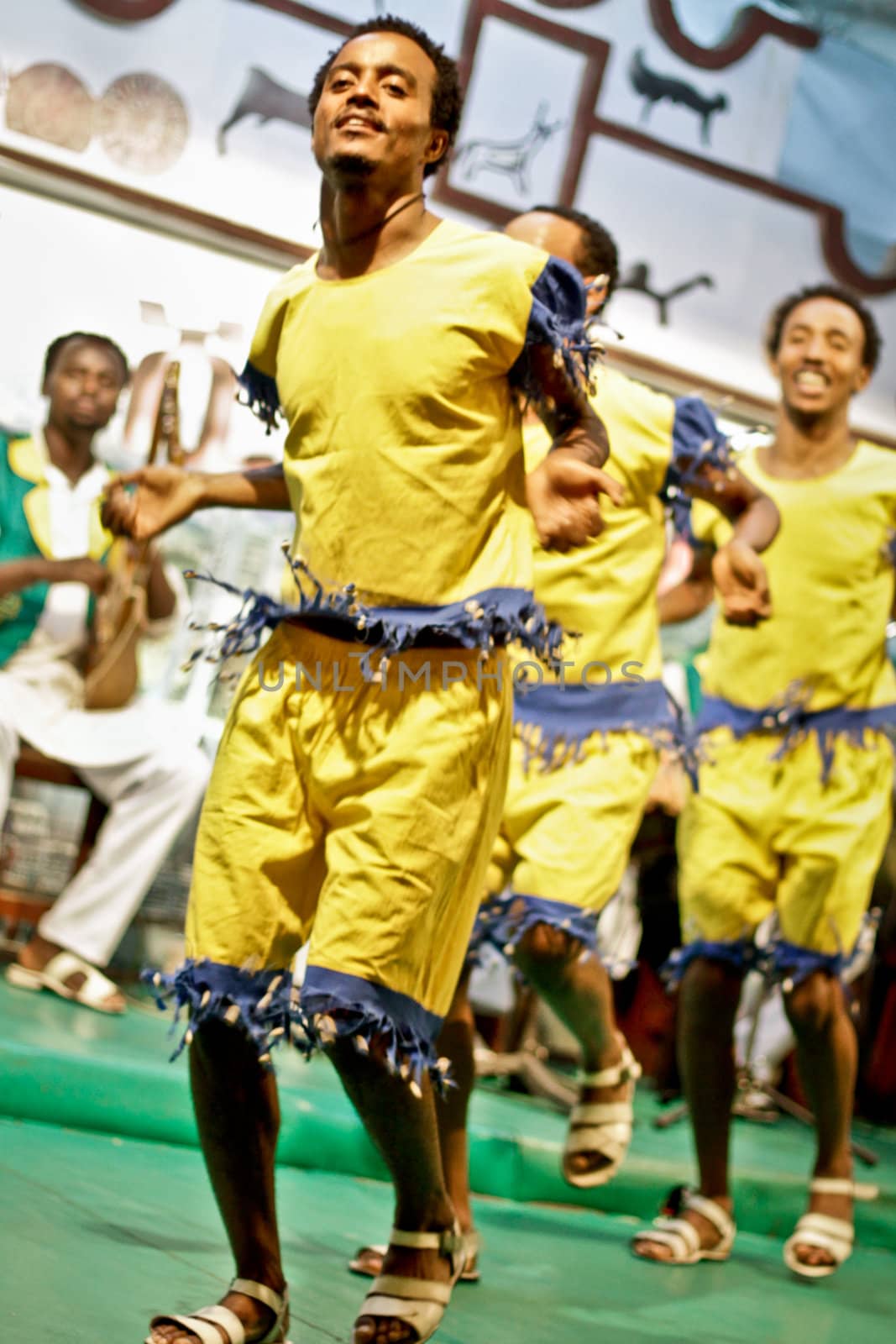 ADDIS ABABA, ETHIOPIA – August 2 - Dancers and musicians perform the traditional dances of different ethnic groups of Ethiopia at a local restaurant on August 2, 2012 in Addis Ababa, Ethiopia