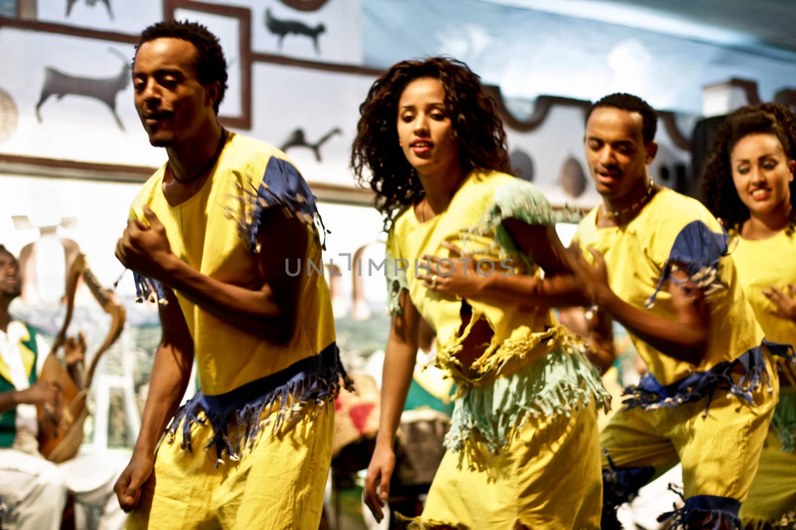 ADDIS ABABA, ETHIOPIA – August 2 - Dancers and musicians perform the traditional dances of different ethnic groups of Ethiopia at a local restaurant on August 2, 2012 in Addis Ababa, Ethiopia