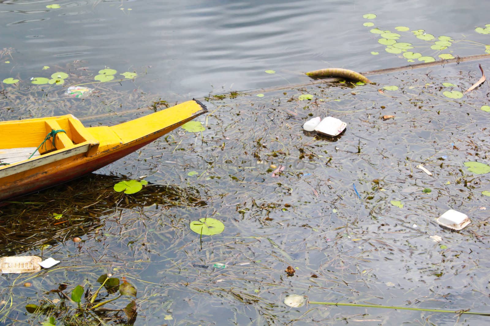 wasted water with yellow boat