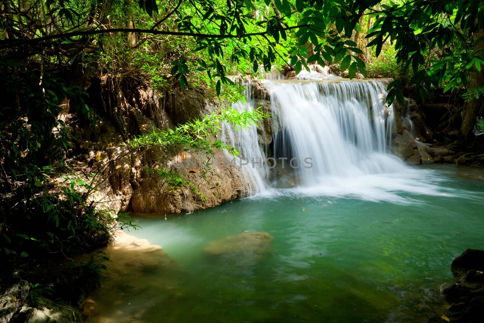 Huai Mae Khamin Waterfall in Kanchanaburi, Thailand