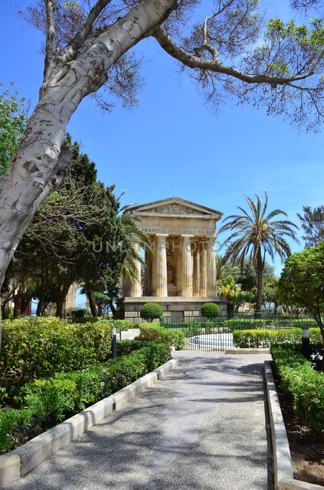 Monument of Alexander Ball in the Lower Barracca Gardens in Valletta