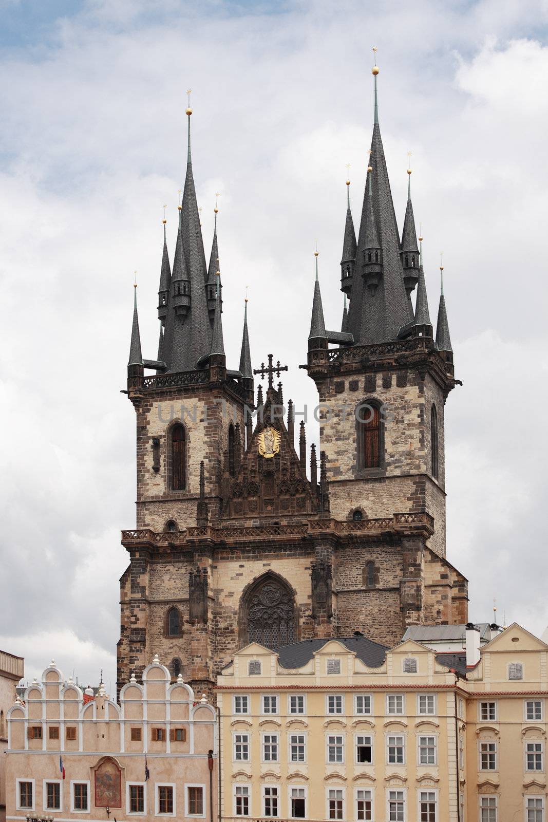 Church Of Our Lady Before Tyn under cloudy sky, Prague, Czech Republic