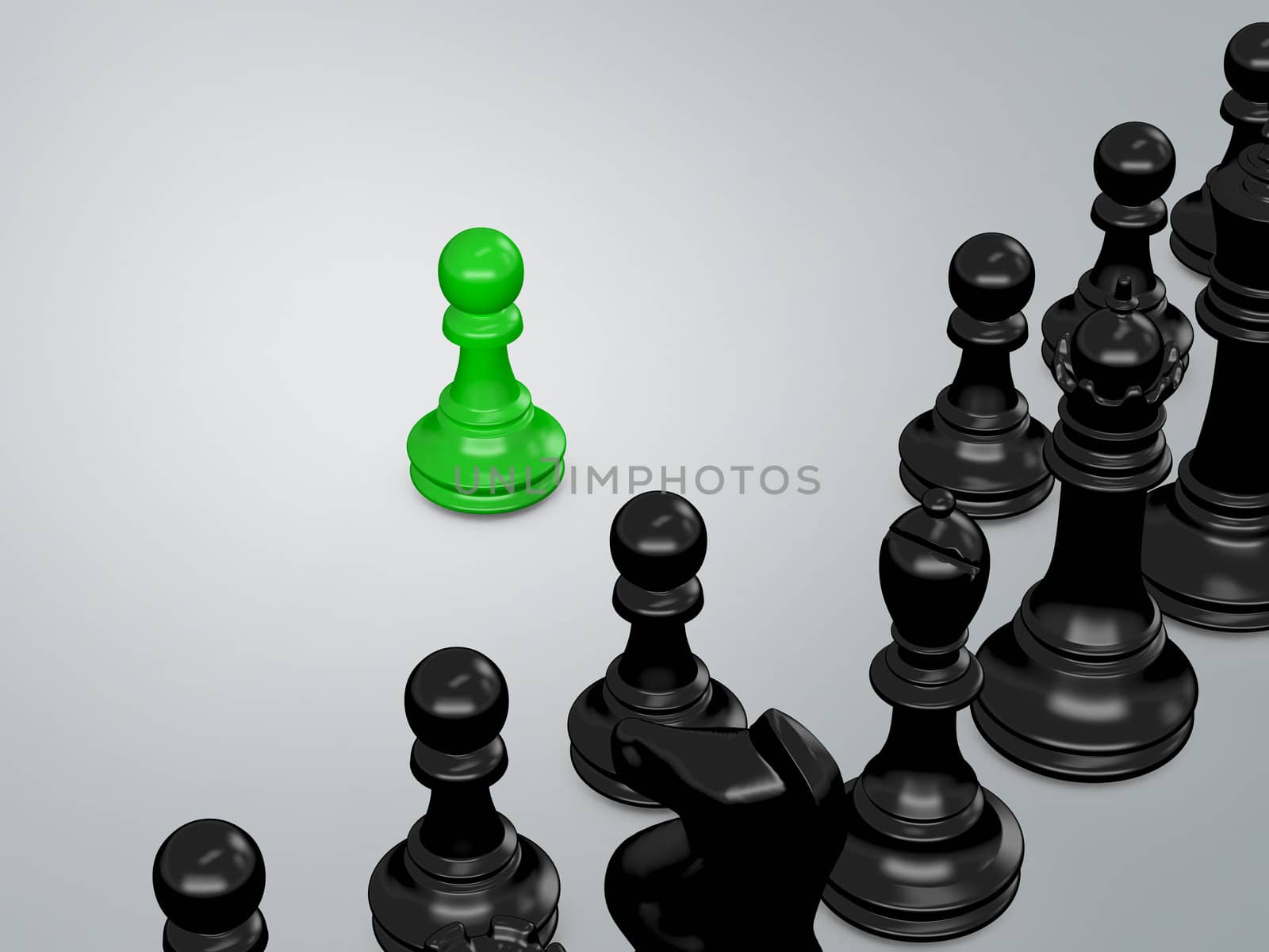 Chess pawn on first move, standing out from crowd.
