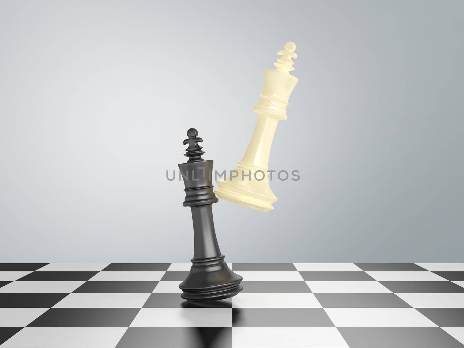 King moves to win the chess game against to black piece of chess on chess board.