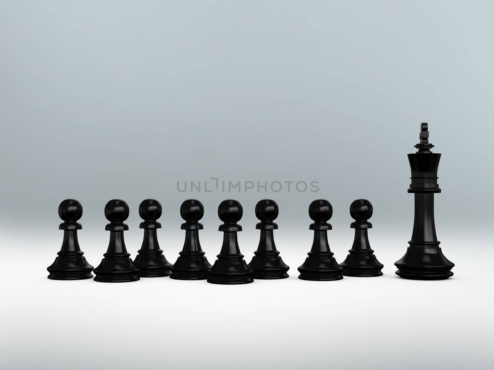 Eight pawns follow black king and want to be like it.