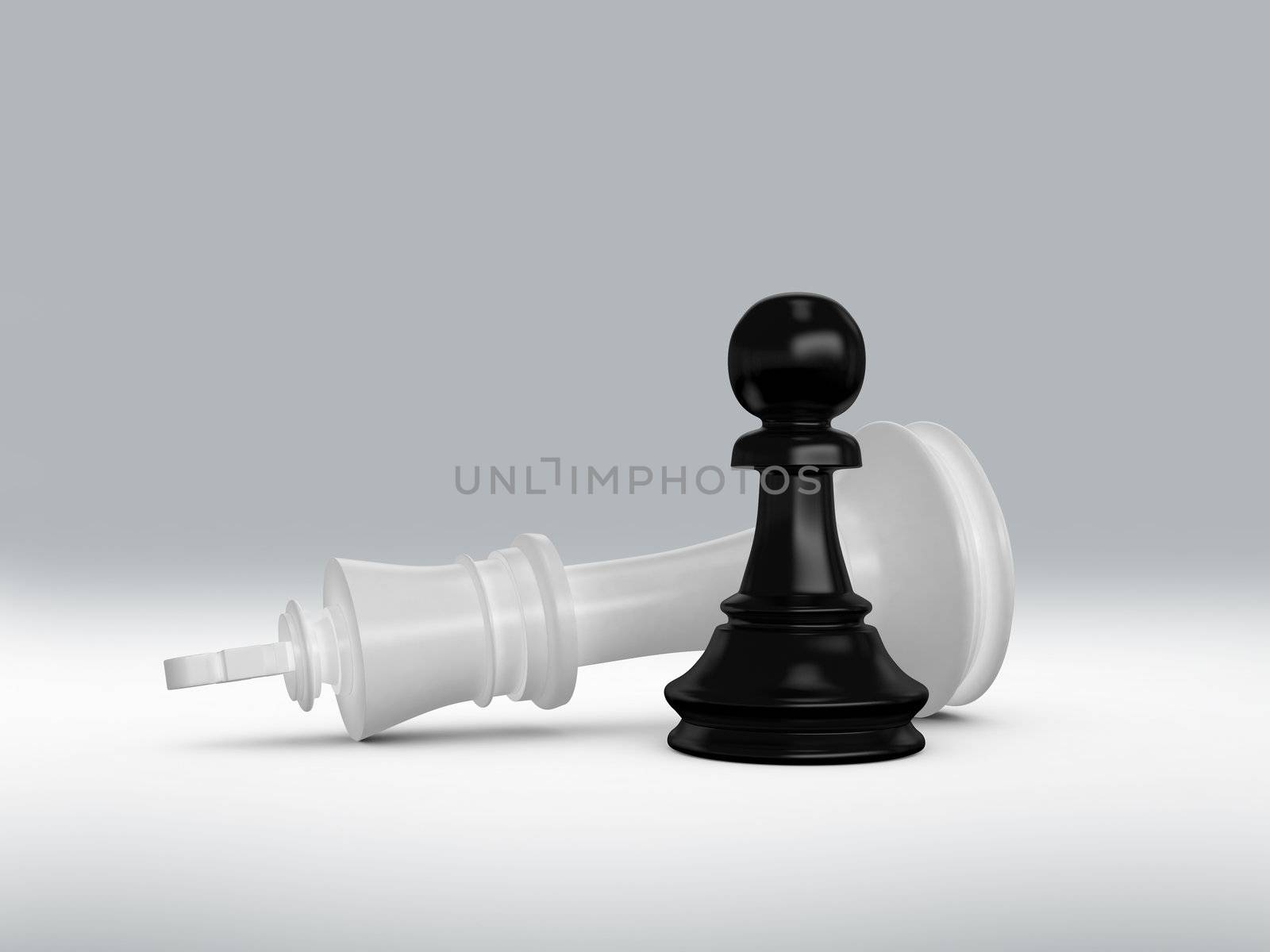 Victory concept. Black pawn defeats white king.