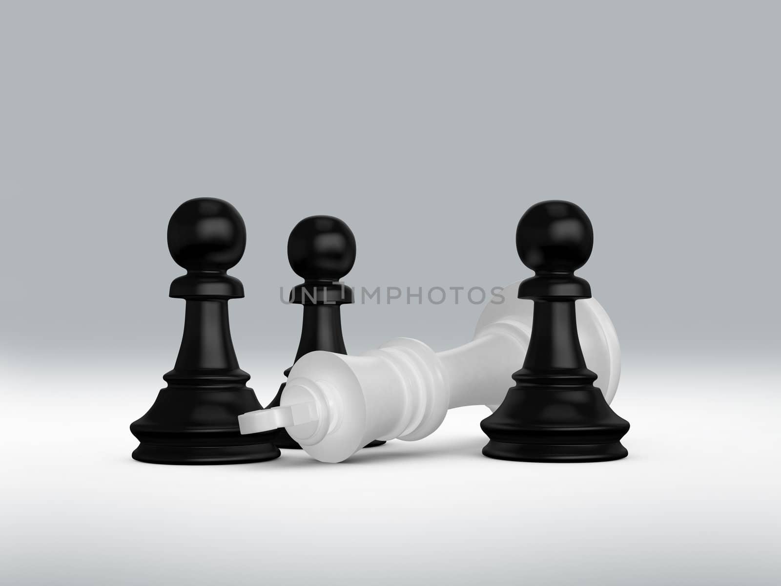 Victory concept. Black pawns defeats white king.