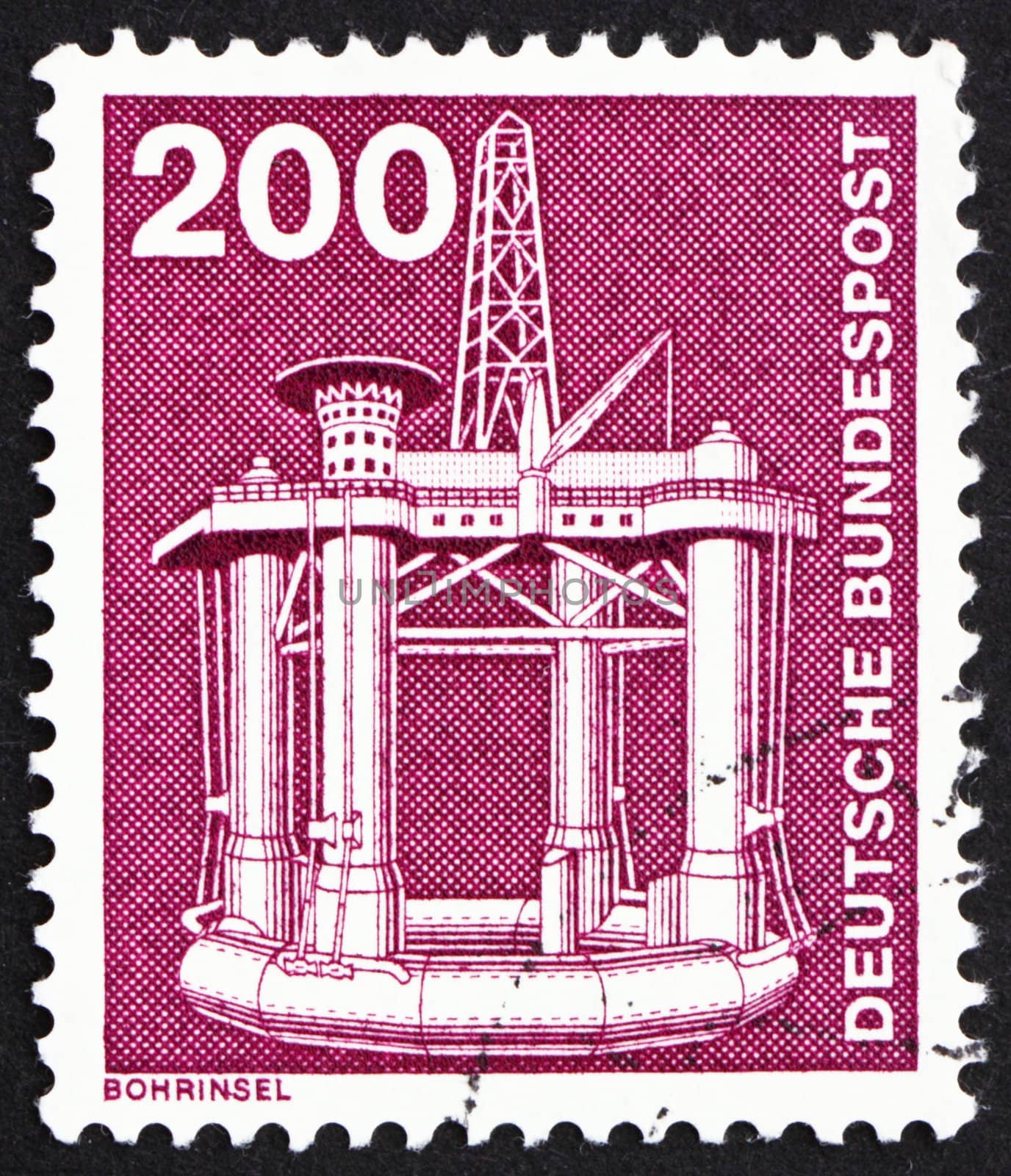 GERMANY - CIRCA 1975: a stamp printed in the Germany shows Oil Drilling, Oil, Platform, circa 1975