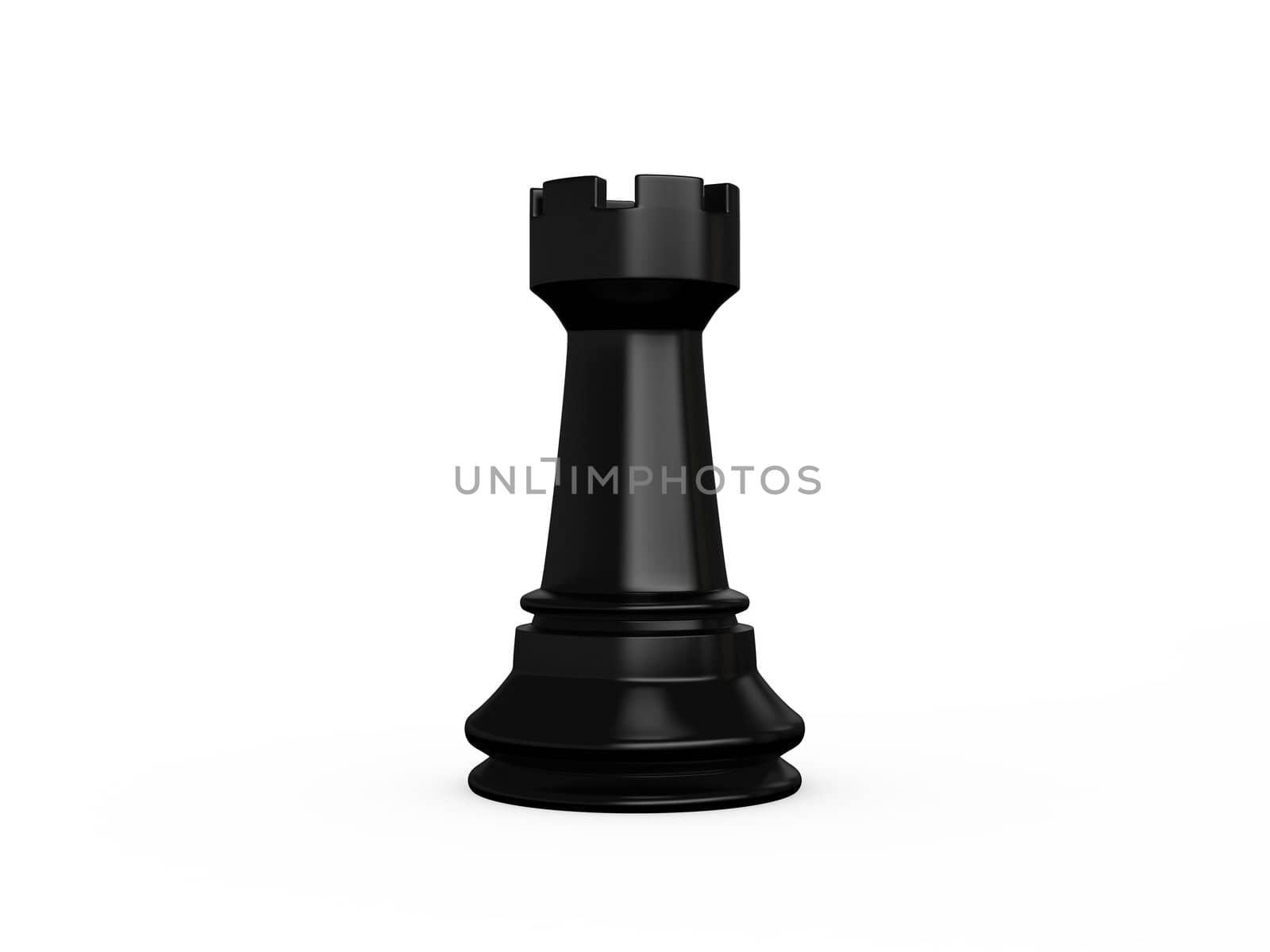 Black single chess piece rook on white isolated background.