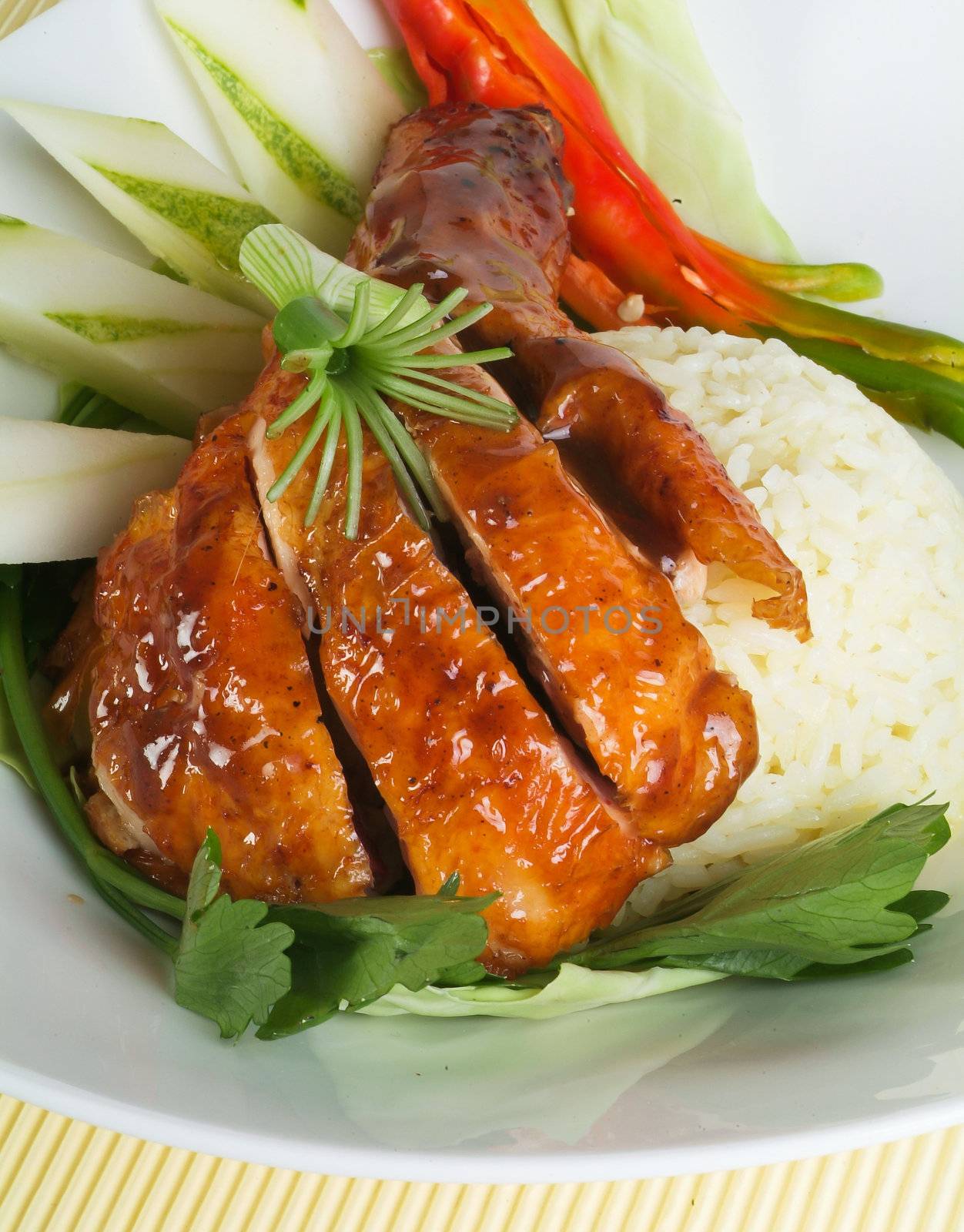 Chicken Rice on background, asia food by heinteh