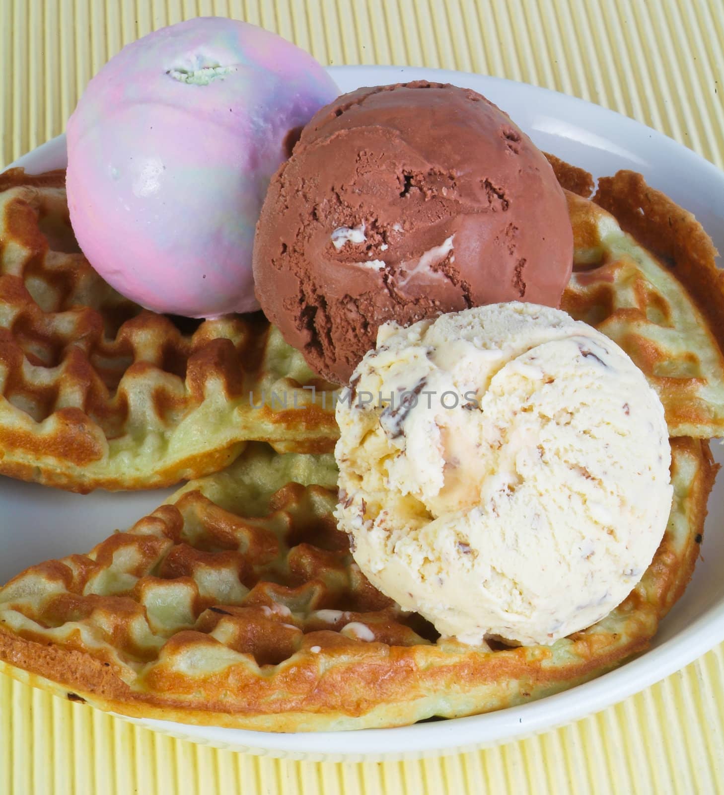 waffles with ice-cream on the background
