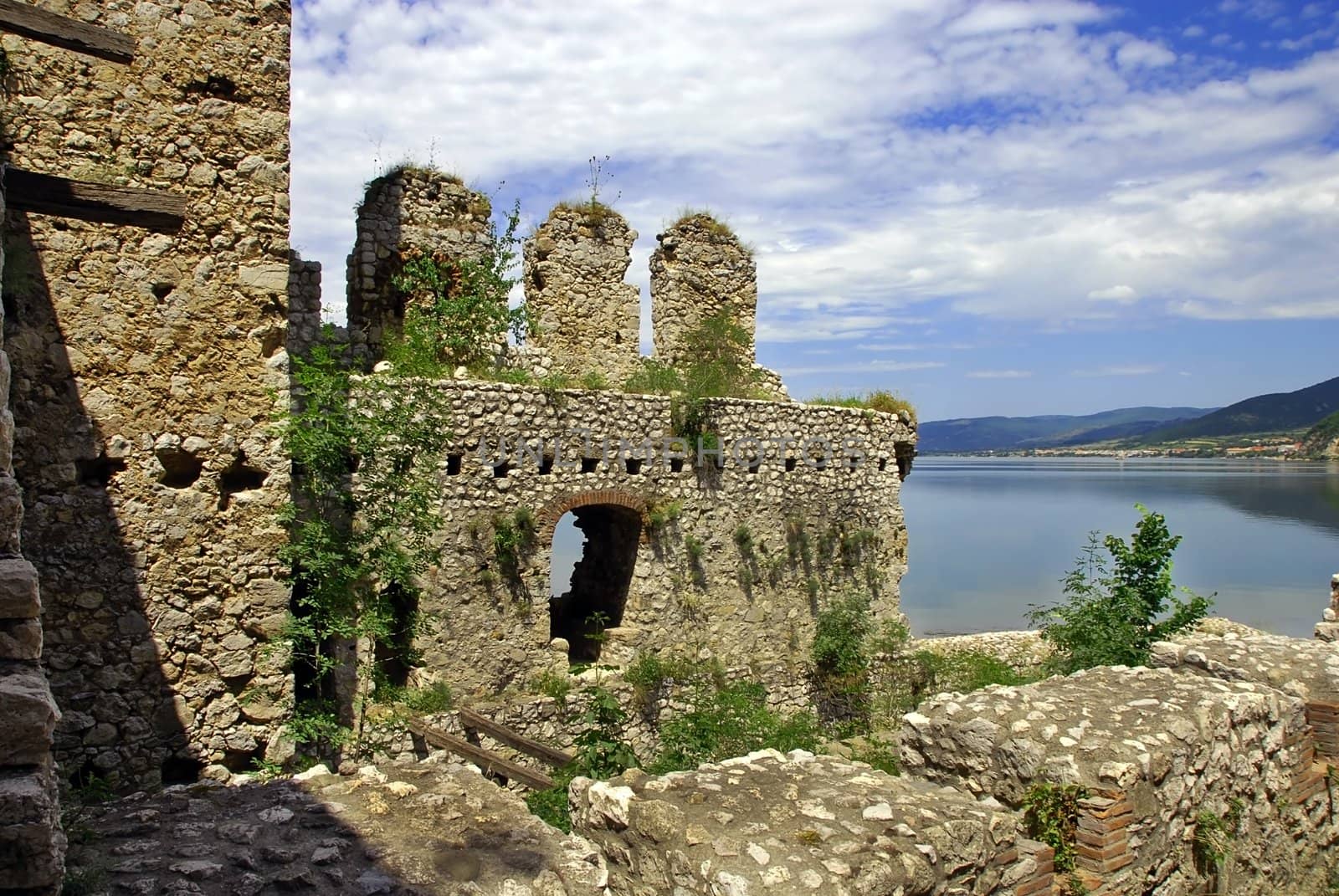 old ruined Golubac fortress on Danube in Djerdap national park, Serbia
