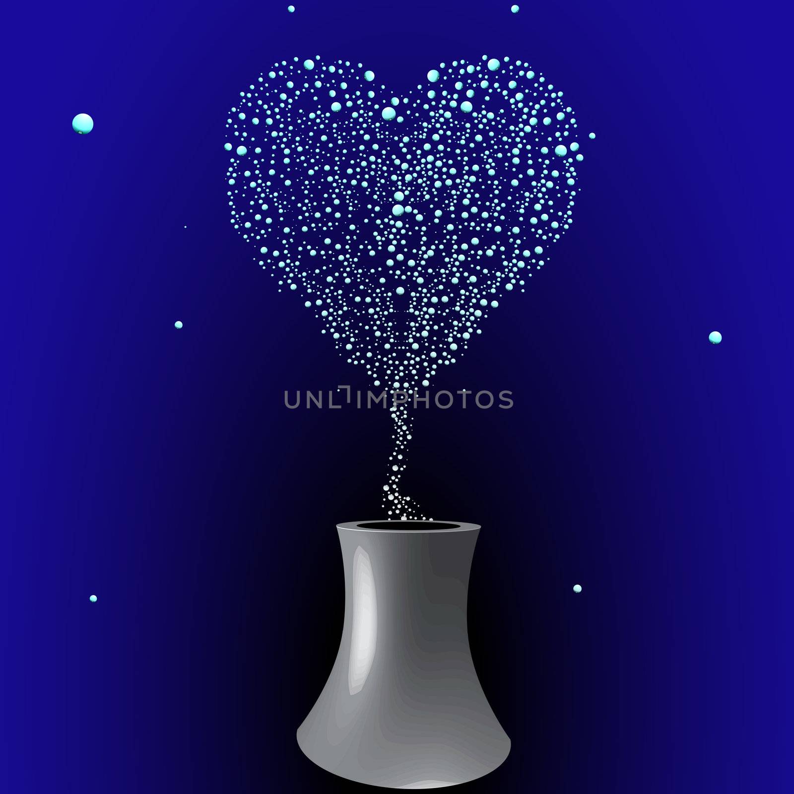 bubbling tower with hearth shape smoky bubbles, abstract vector art illustration; image contains transparency