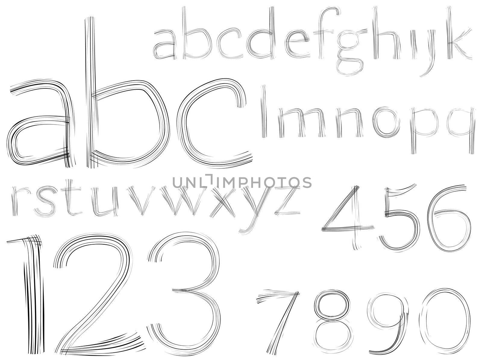 sketch hand drawn alphabet and numbers by robertosch