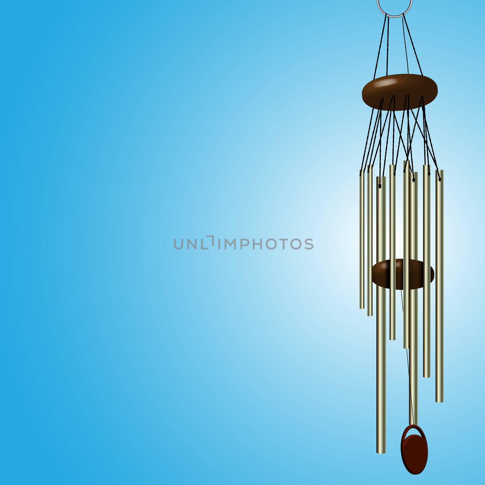 wooden wind chime with metallic pipes, abstract vector art illustration; image contains transparency