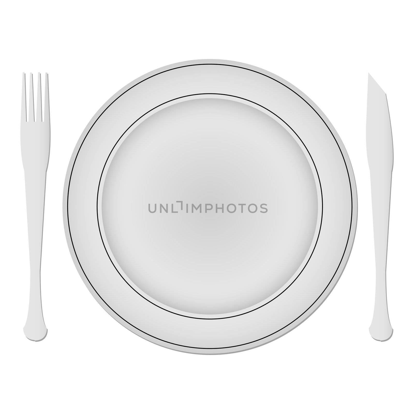 plate and dishes against white background; abstract vector art illustration