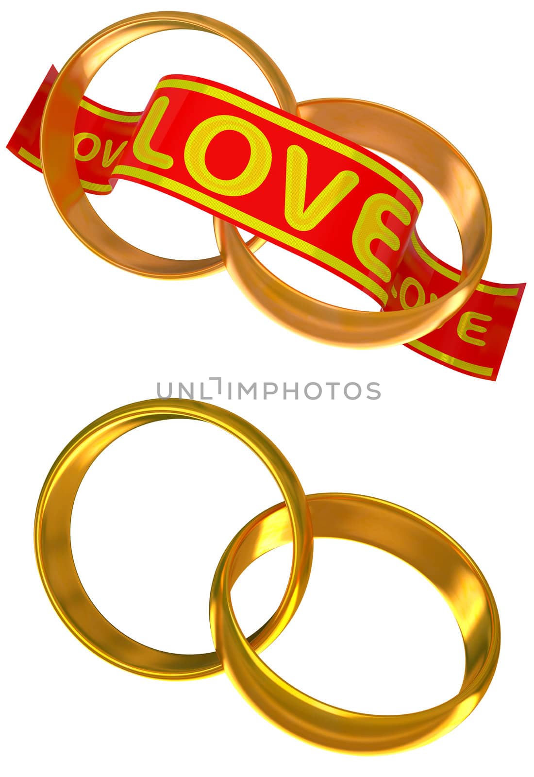 Gold wedding rings a symbol of love in 3d
