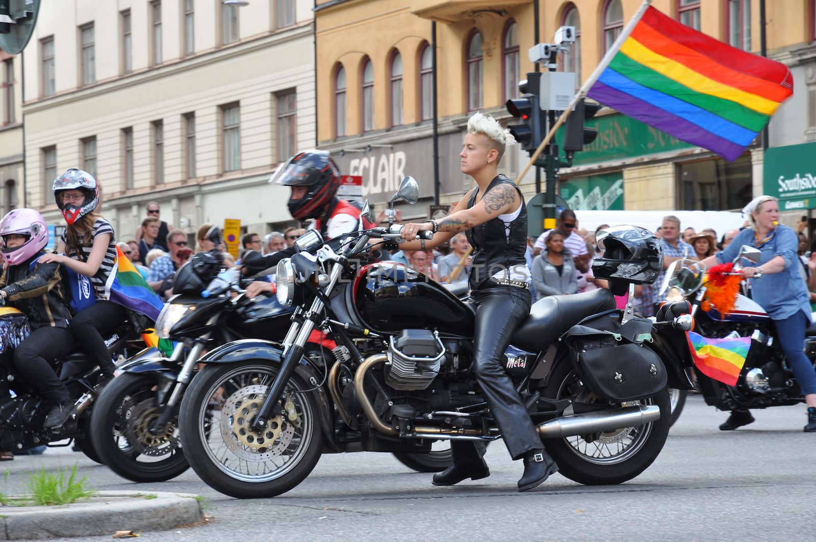 STOCKHOLM, SWEDEN. AUGUST 4. Stockholm Pride. Dykes on bikes in the parade  Stockholm Pride july 31 - august 5, 2012