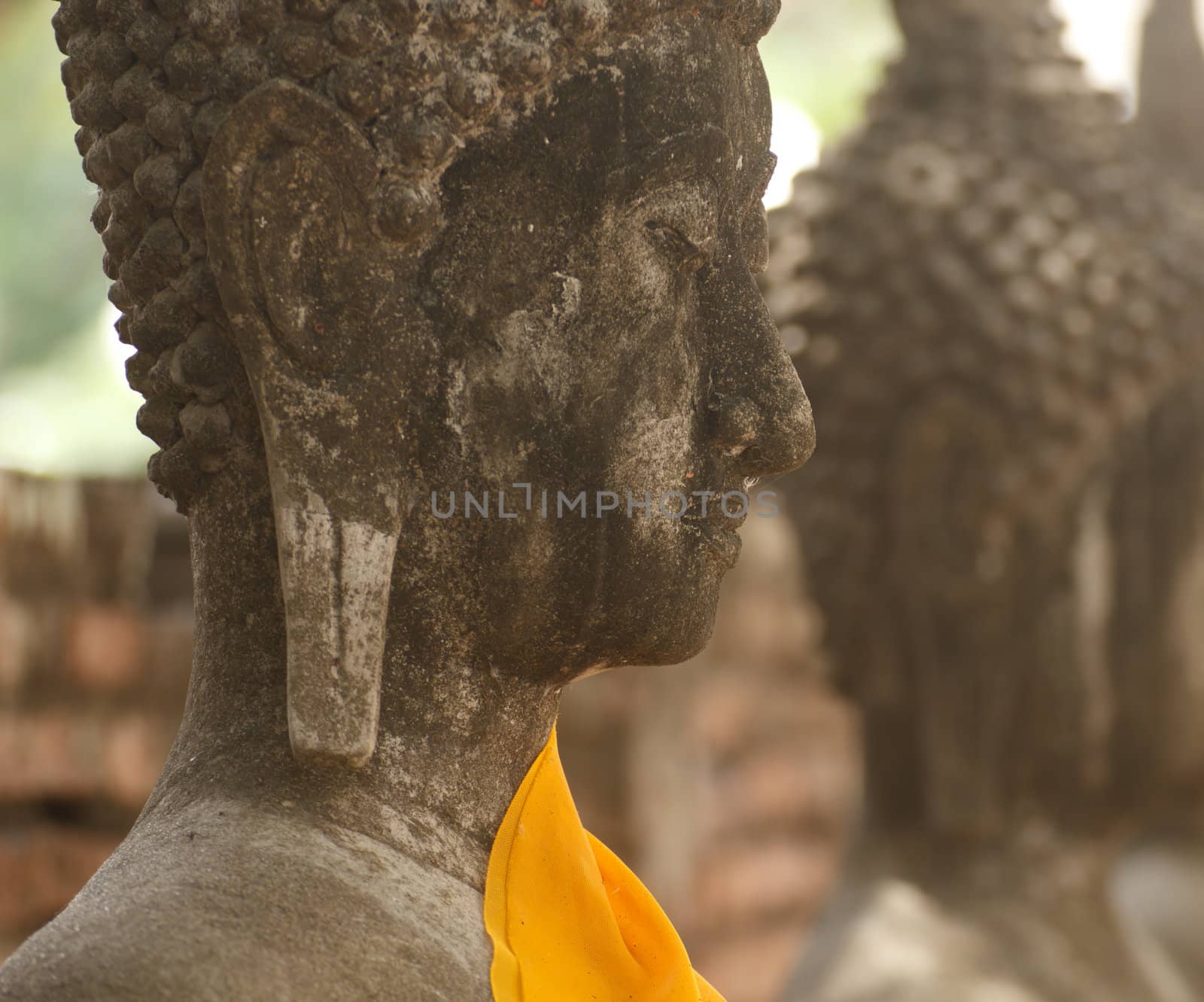 The ancient Buddha image in Ayutthaya.