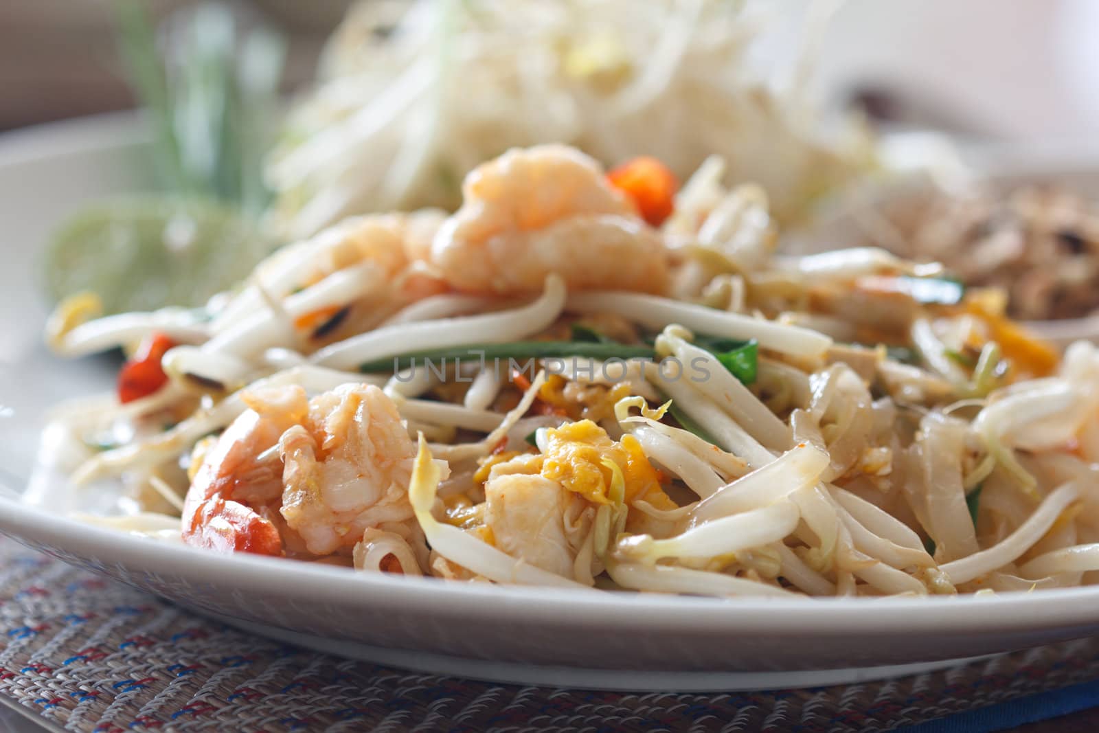 Thai noodle food Pad thai with vegetable.