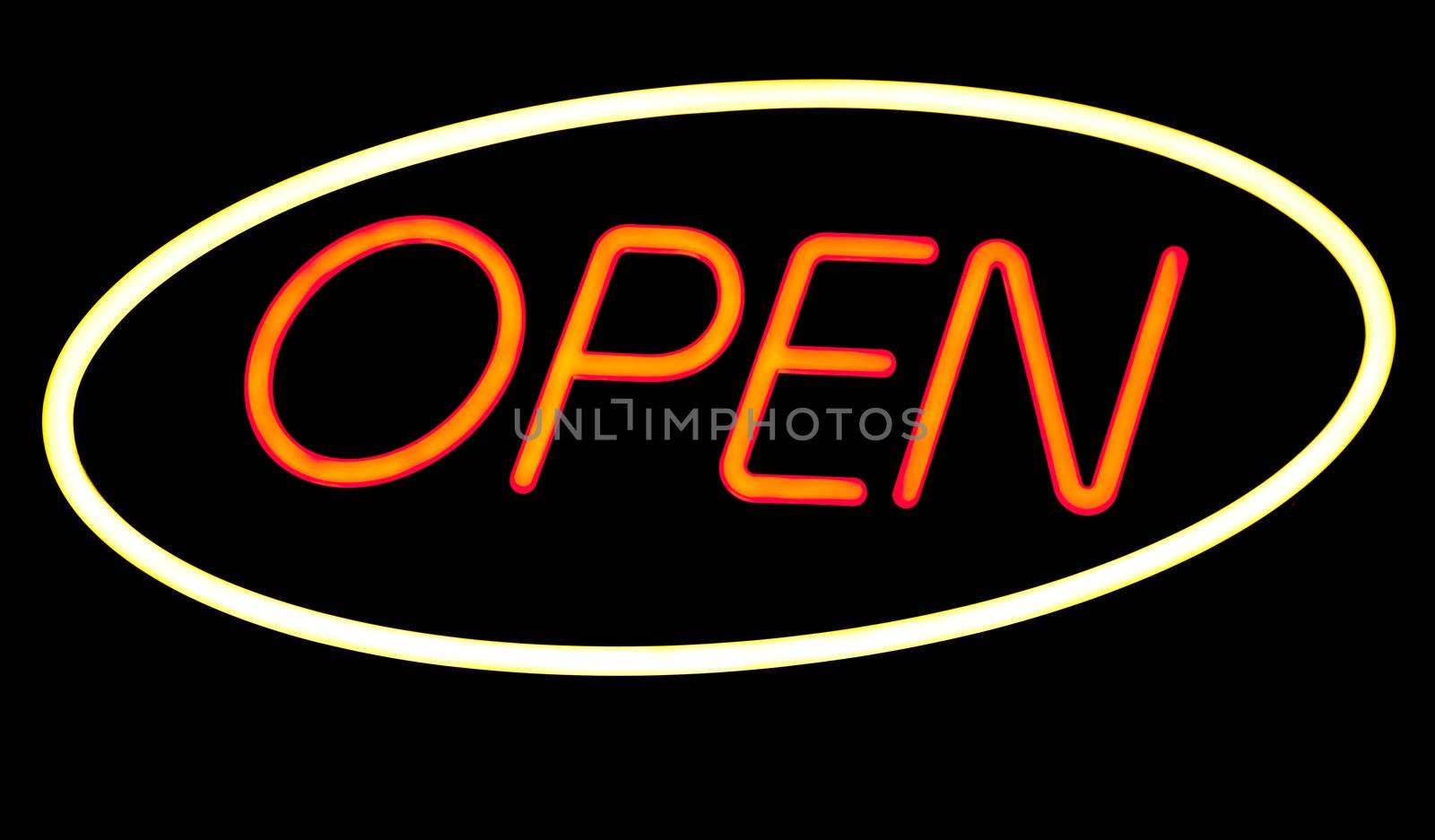 open bar  neon sign on black background