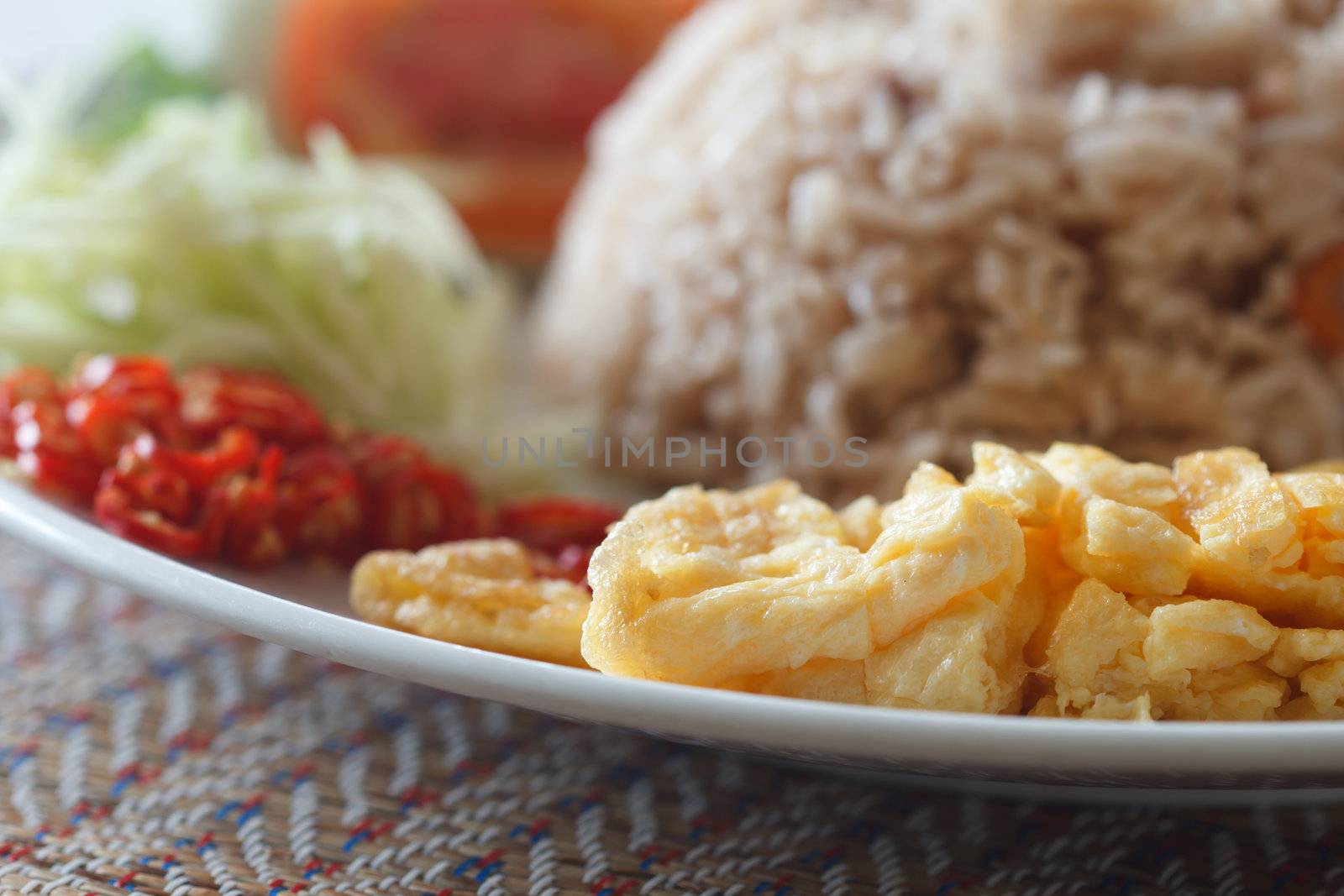 Rice with shrimp paste as a famous and delicious Thai food.