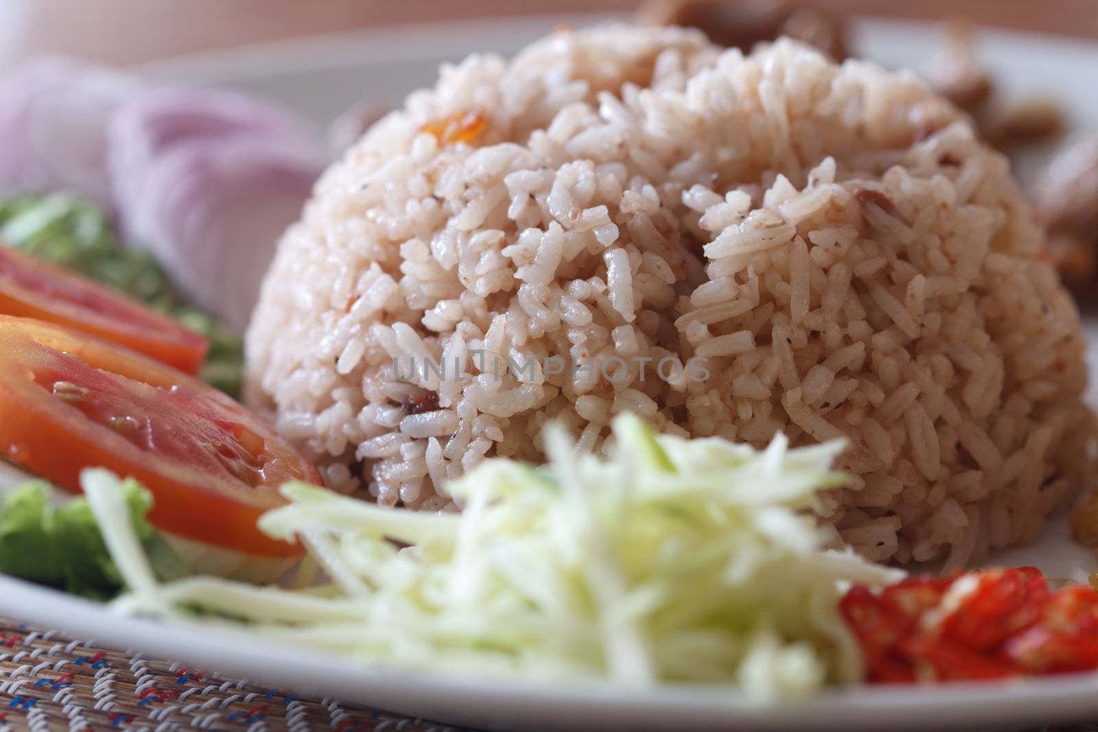 Rice with shrimp paste as a famous and delicious Thai food
