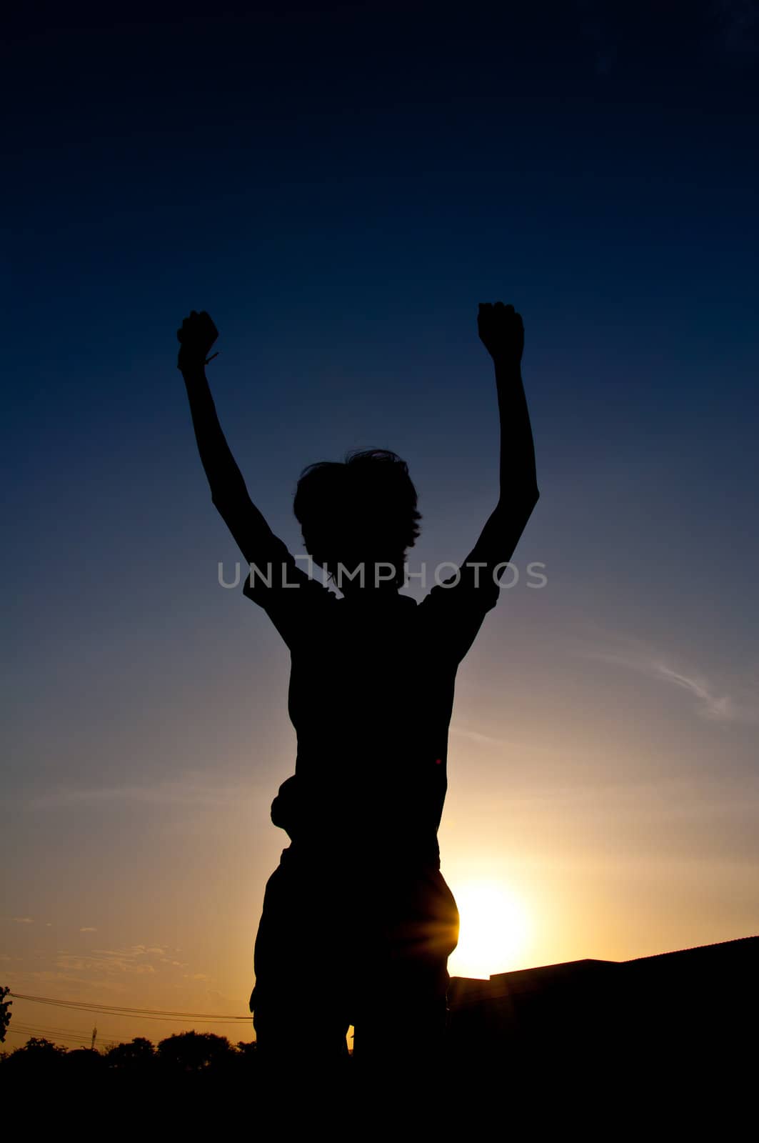 silhouette of man happy and victory